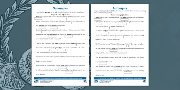KS2 Synonyms and Antonyms Worksheets (Ancient Romans Story)